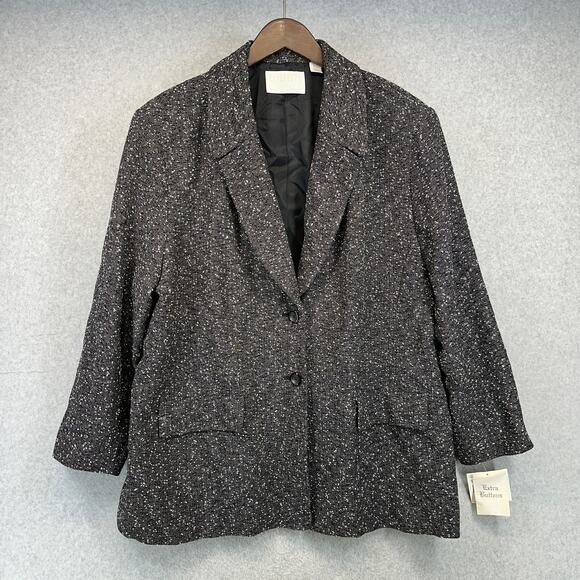 Elizabeth By Liz Claiborne Modern Tweeds Blazer Size 22 Petite Gray 2-Button - Picture 1 of 16